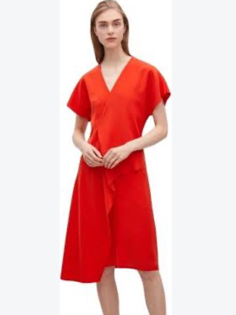 COS Asymmetric Draped V Neck Dress Poppy Size 40 EU (10 US)
